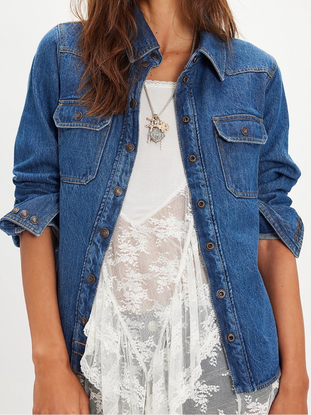 Free People We The Free Blakely Denim Shirt NWT NEW